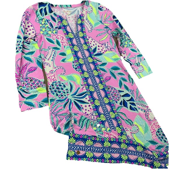Lilly Pulitzer Dresses & Skirts - Lilly‎ Pulitzer Nadine UPF 50+ Dress Womens XS Pink Floral Shift Resort Vacation